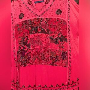 embroidered free size poncho tunic sh slv India Vtg Artisan full sweep cover up